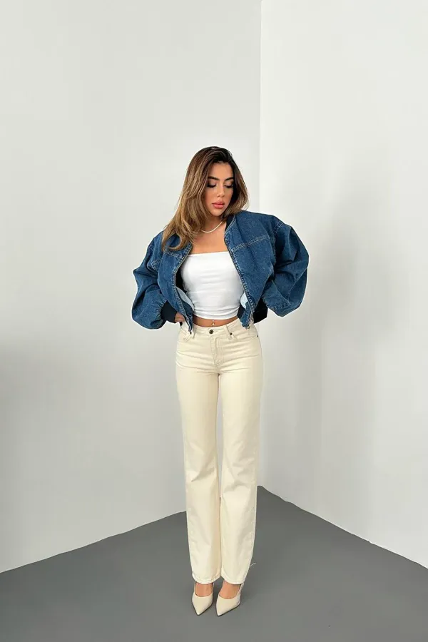 Blouson aviateur en denim bleu en gros