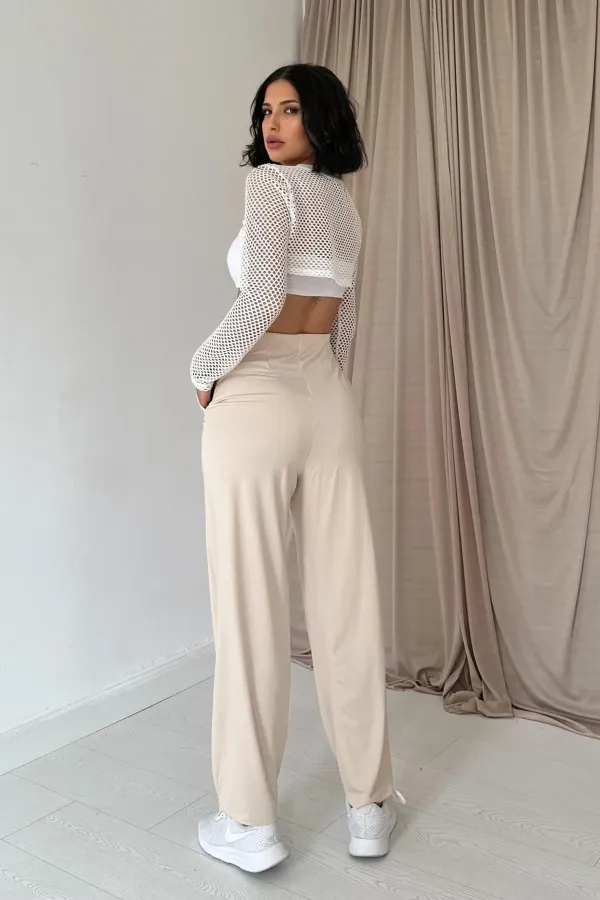Pantalon beige à pinces et élastiques en gros