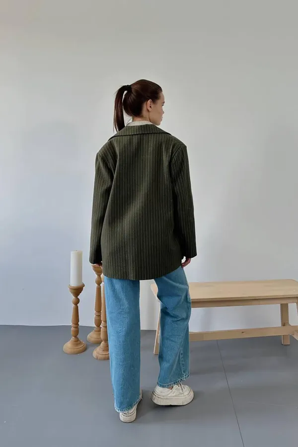 Veste oversize rayée kaki en gros