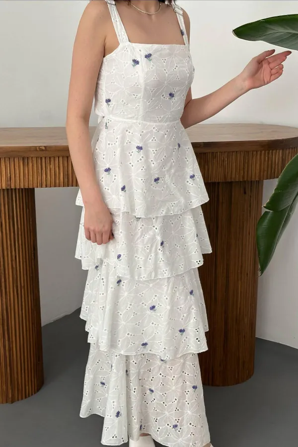 Toptan Lila Kat Kat Arkası Bağlamalı Elbise