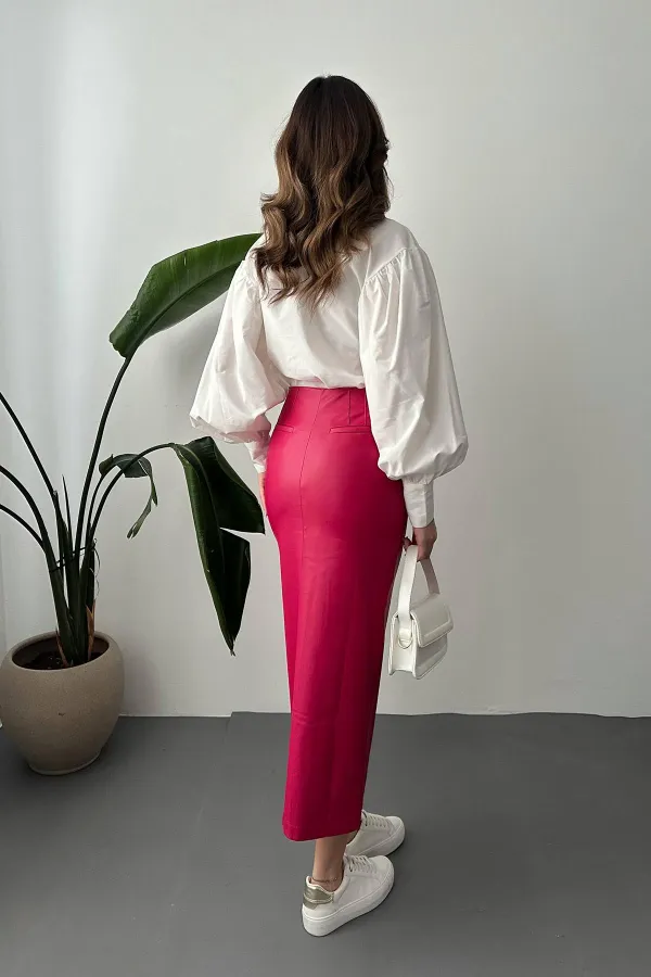 Jupe fendue et brodée fuchsia en gros