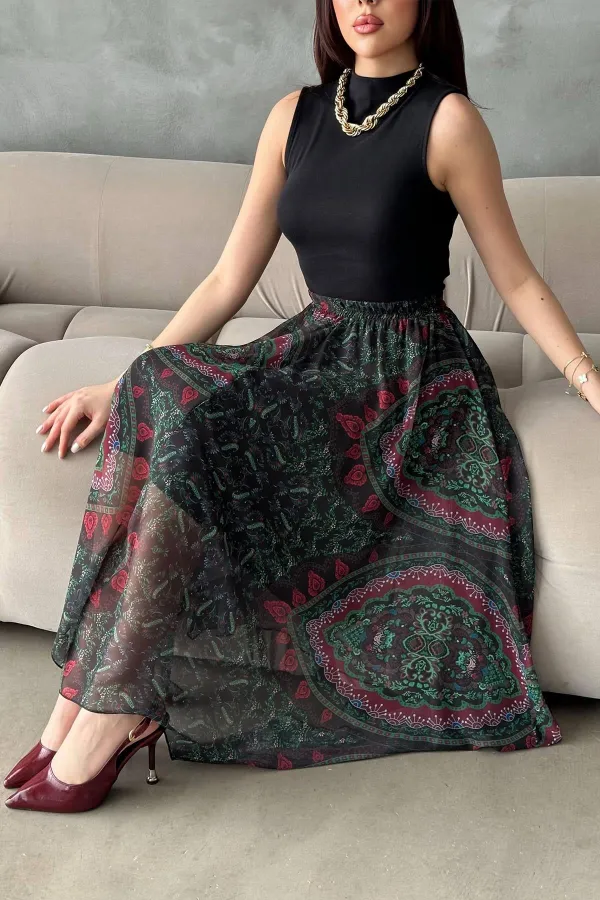 Jupe fendue en mousseline noire à motifs, vente en gros