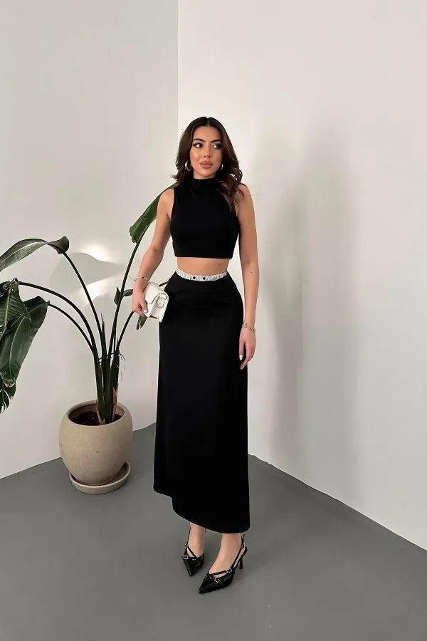 Jupe noire à taille élastique en gros