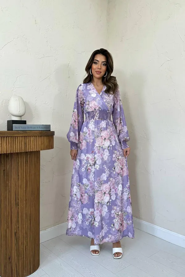 Robe en mousseline de soie Gipel lilas en gros