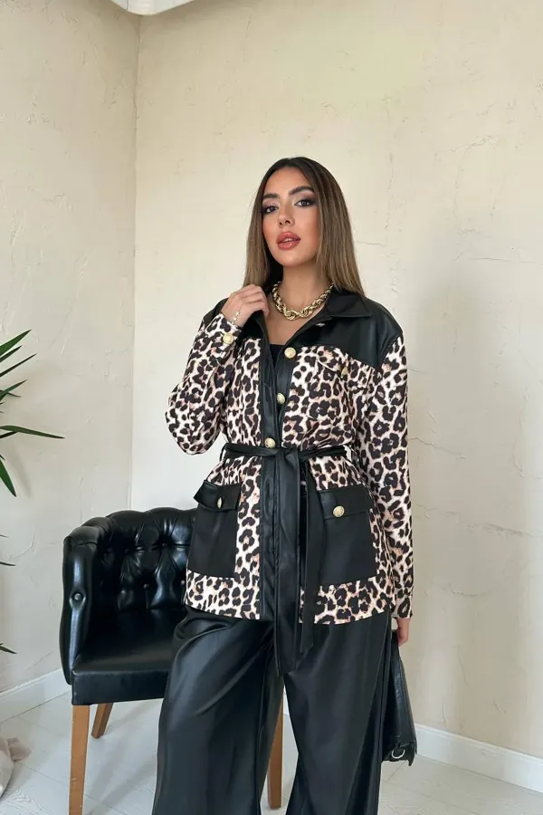 Costume léopard garni de cuir noir en gros