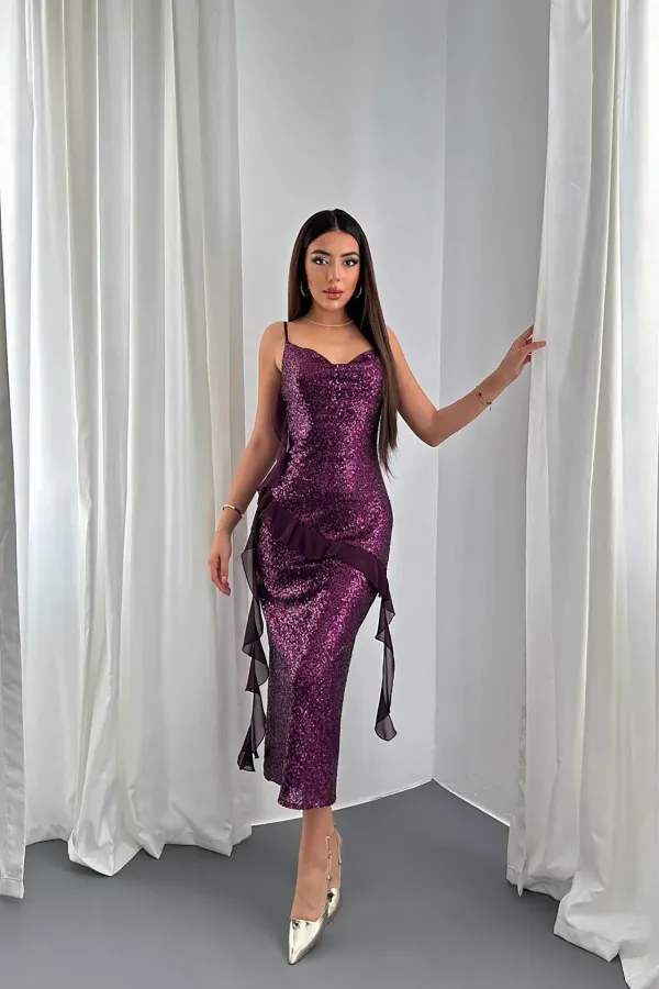 Robe à volants en mousseline à sequins violette en gros