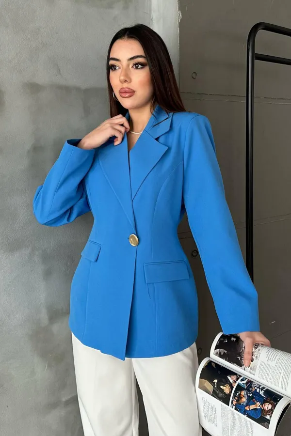 Toptan Bebe Mavi Belden Oturtmalı Blazer Ceket