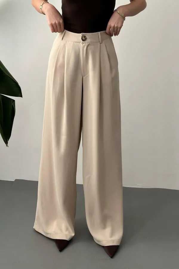 Pantalon confort plissé beige en gros