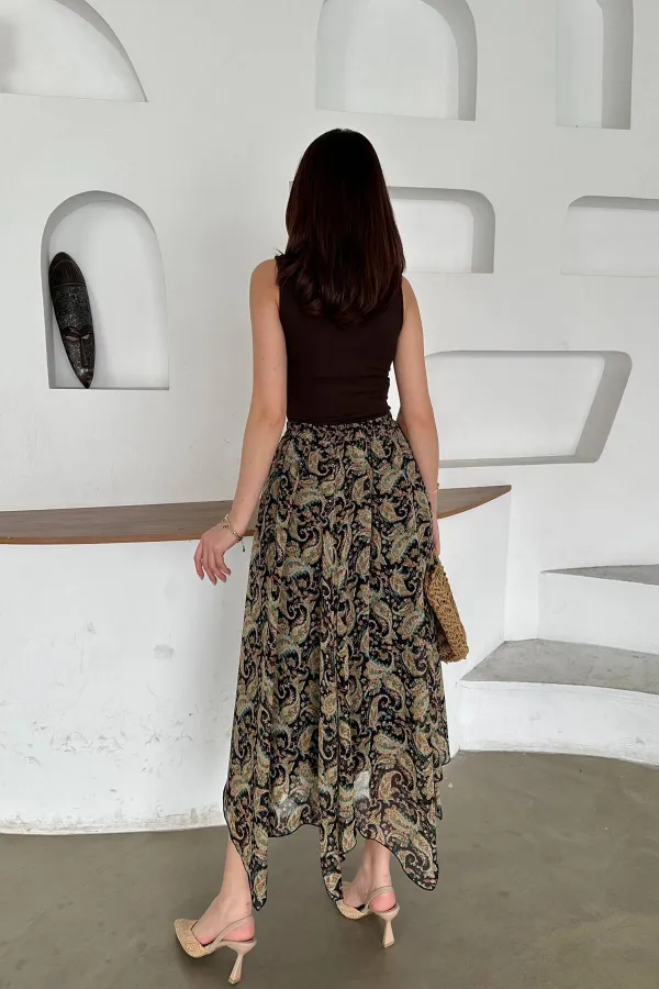 Jupe fendue en mousseline bleu marine à motifs, vente en gros