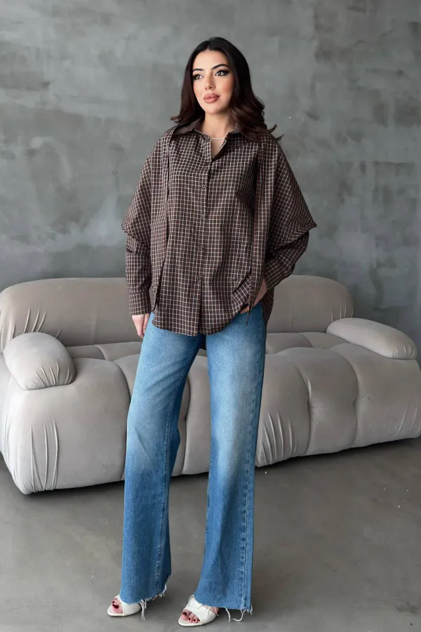 Chemises marron oversize en gros avec détail châle