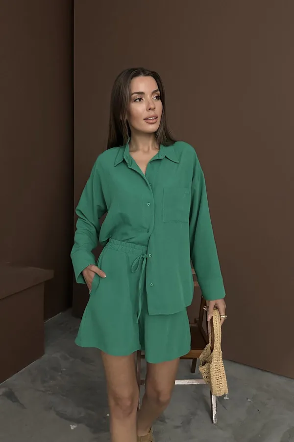 Toptan Yeşil Alaçatı Keten Takım