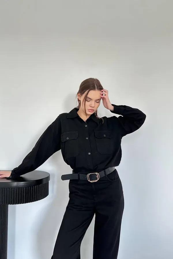 Toptan Siyah Yıkamalı Gömlek Ve Pantolon Takım