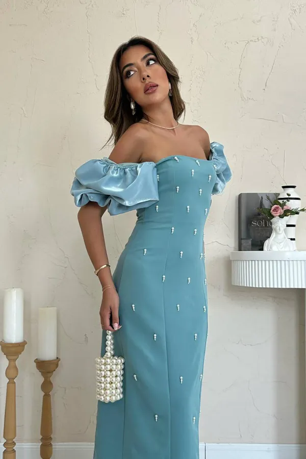 Robe à manches brodées à la menthe en gros
