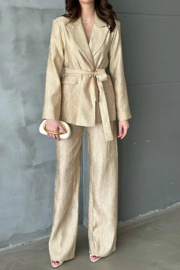 Toptan Gold Parlak Beli Kuşaklı Takım