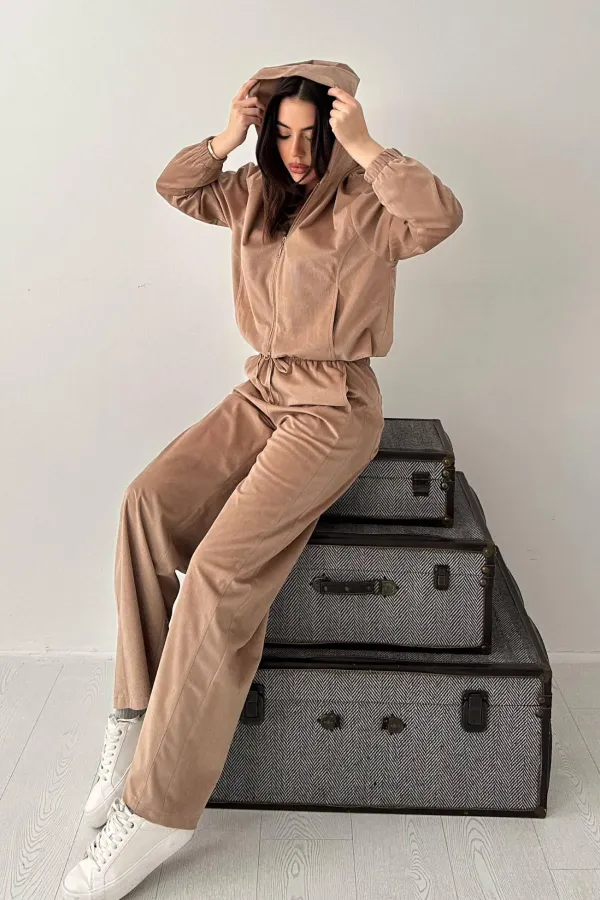 Ensemble en velours fin beige en gros