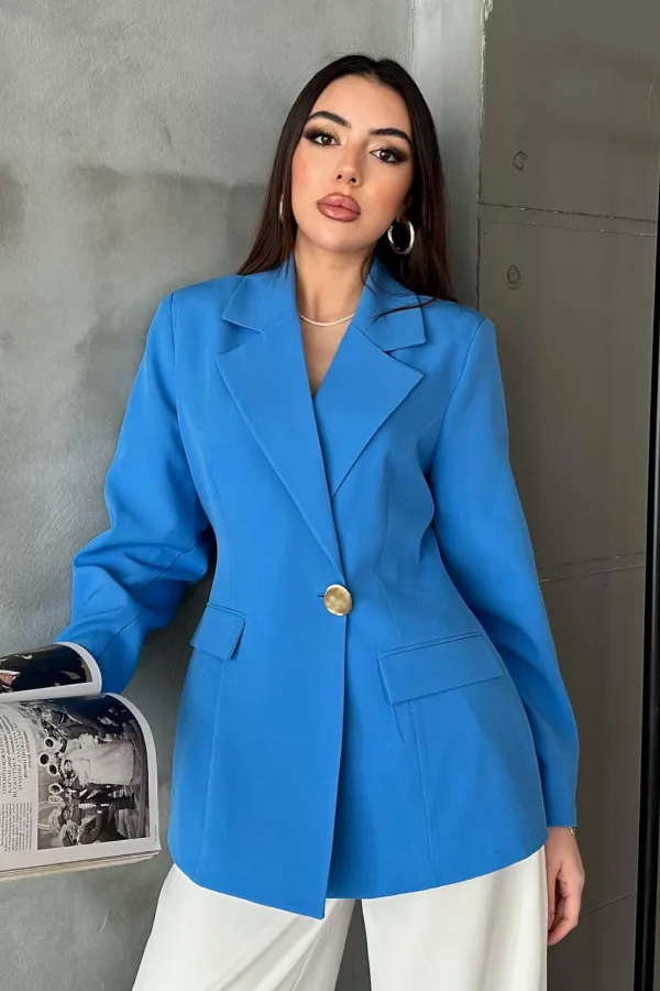 Toptan Bebe Mavi Belden Oturtmalı Blazer Ceket