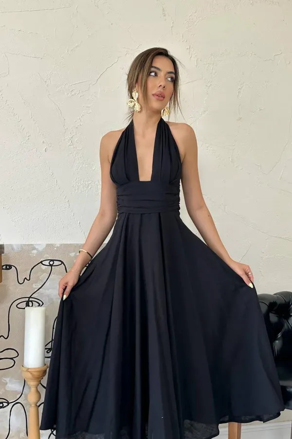 Wholesale Black Strappy Linen Dress