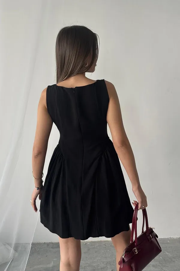 Robe mini froncée en lin noir en gros