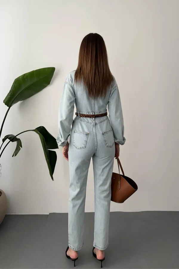 Salopette en jean bleu délavé à la neige en gros