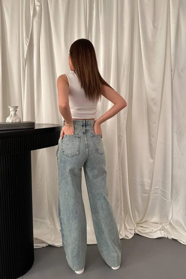 Wholesale Snow Wash Side Slit Jeans