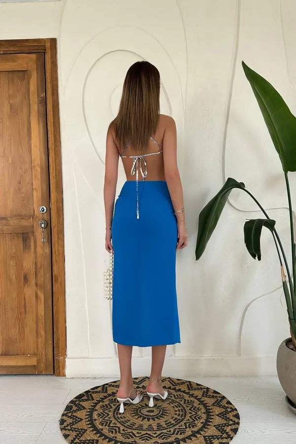 Jupe fendue bleue en gros