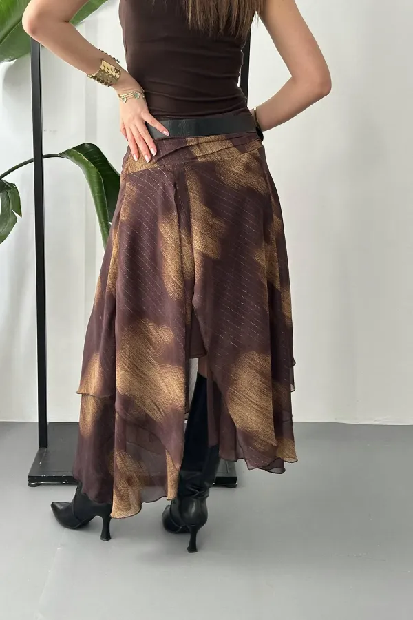 Jupe en mousseline marron froncée en gros