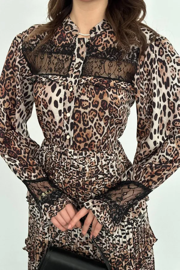 Robe élastique plissée léopard en gros