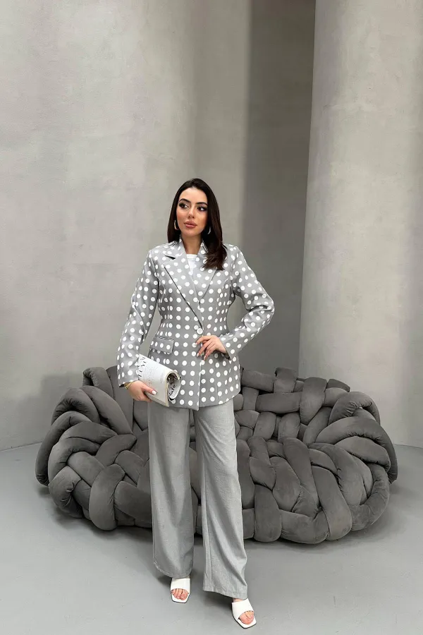 Veste blazer grise à pois en gros