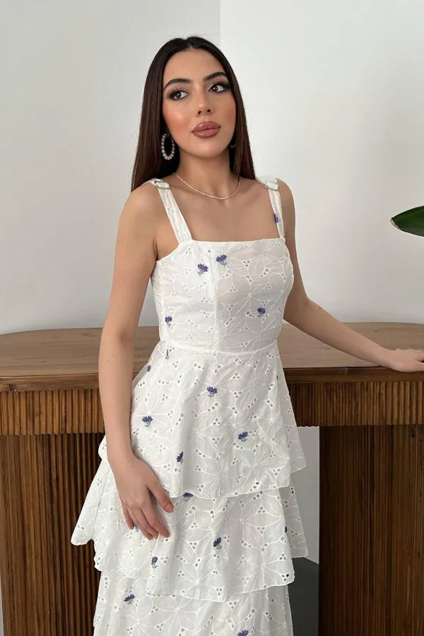 Toptan Lila Kat Kat Arkası Bağlamalı Elbise