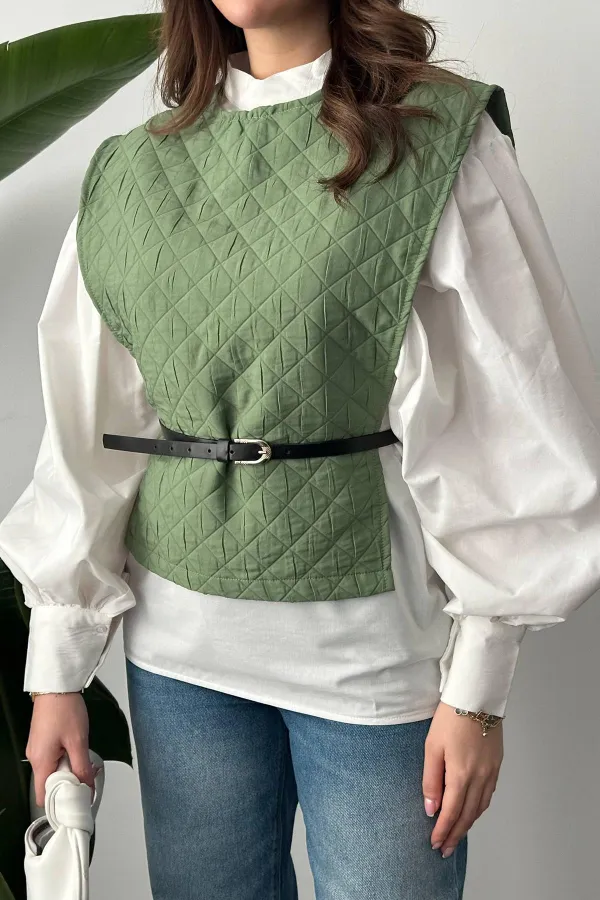 Wholesale Khaki Belted Shirt and Poncho Set