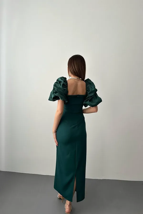 Robe à manches brodées d'émeraude en gros