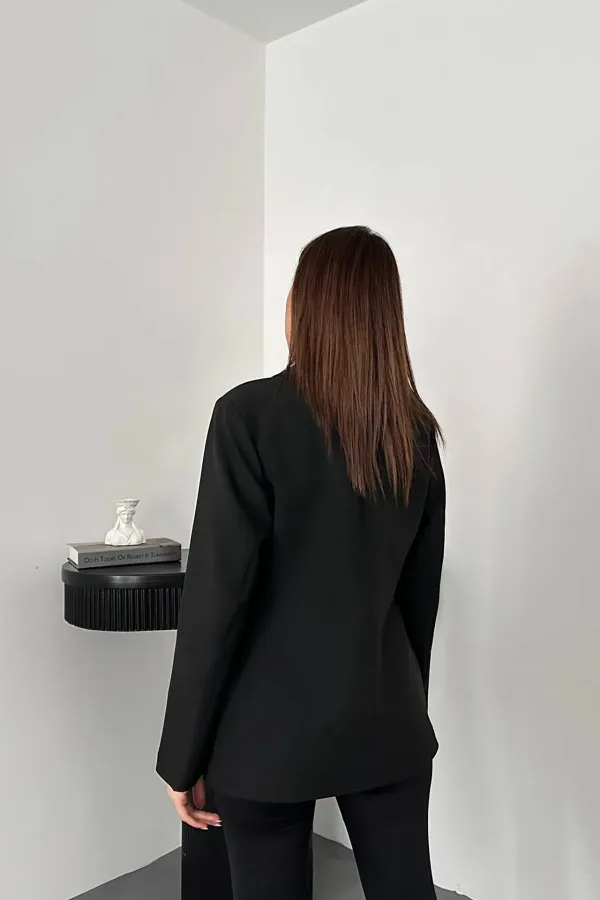 Toptan Siyah Belden Oturtmalı Blazer Ceket