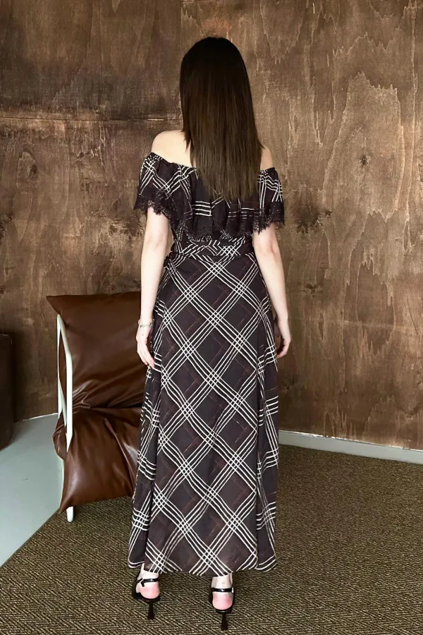 Robe en dentelle à carreaux marron en gros