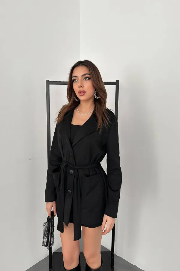 Veste à nouer en daim noir en gros