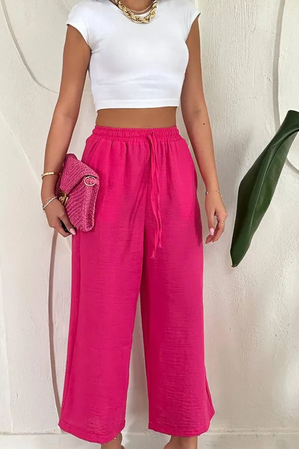 Pantalon en lin fuchsia en gros