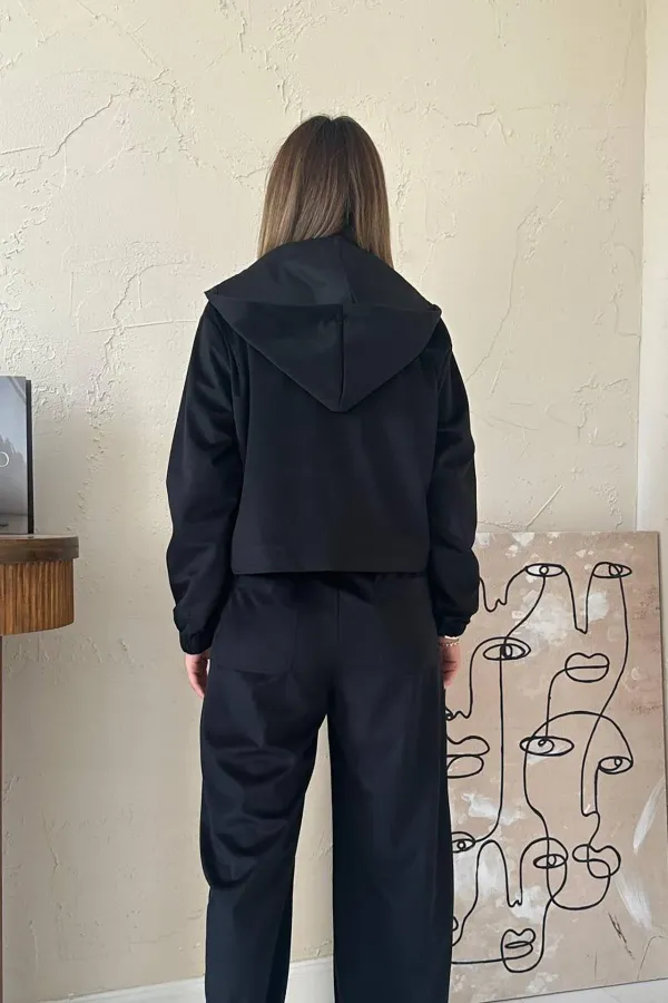 Toptan Siyah İnce Kadife Takım