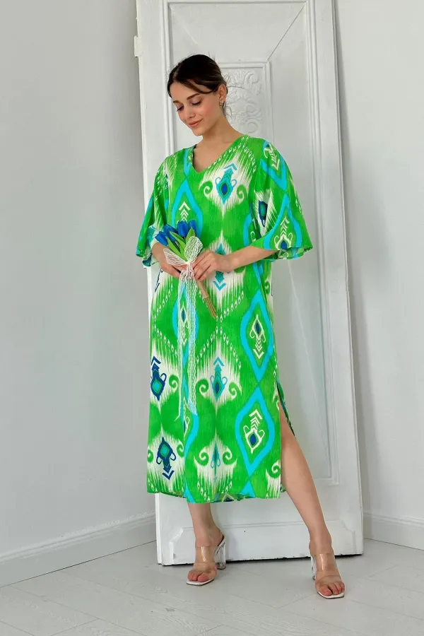 Robe fendue verte en viscose en gros