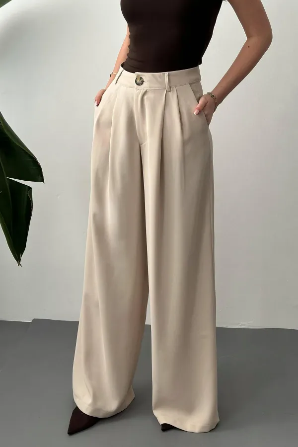 Pantalon confort plissé beige en gros