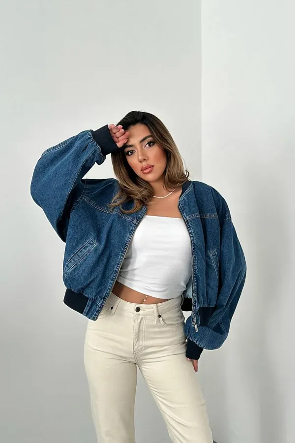 Blouson aviateur en denim bleu en gros