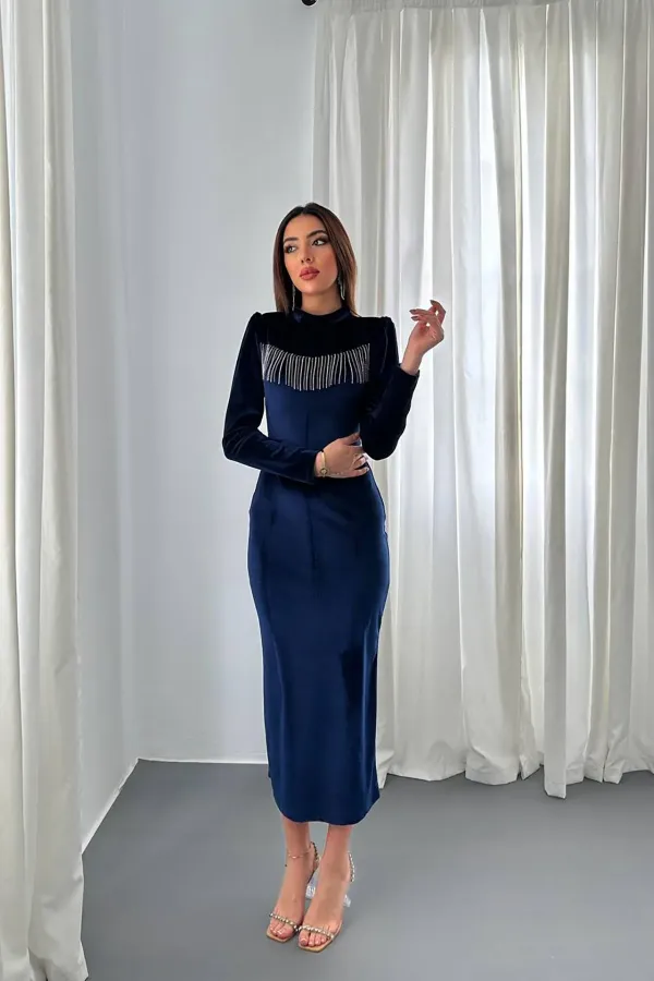 Robe en velours bleu marine à paillettes en gros