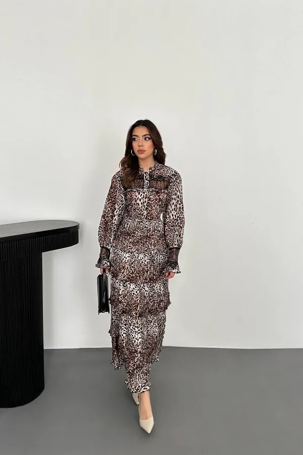 Robe élastique plissée léopard en gros