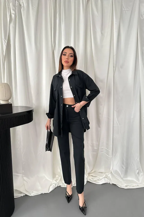 Ensemble chemise noire et pantalon à pression en gros