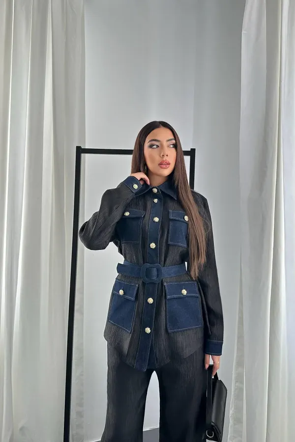 Ensemble chemise et pantalon à poches noires garnies en gros