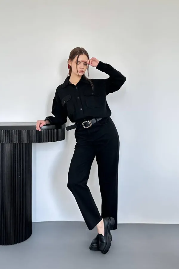 Toptan Siyah Yıkamalı Gömlek Ve Pantolon Takım