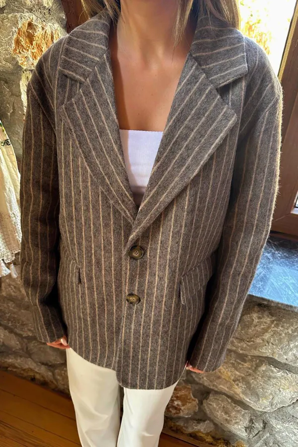Toptan Kahverengi Çizgili Yün Ceket