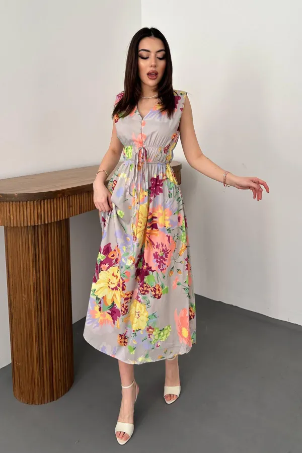 Robe d'été bleue à motif floral en gros