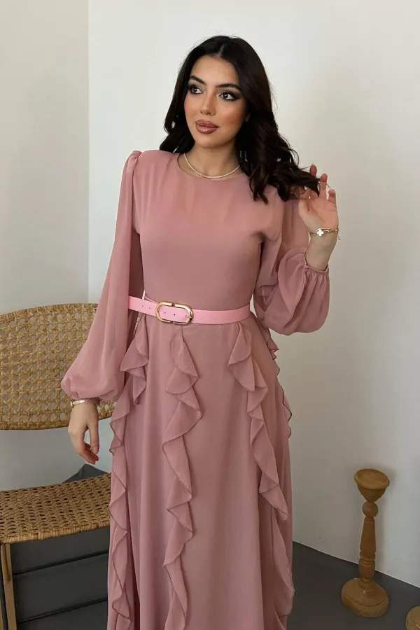 Wholesale Pink Belted Chiffon Dress