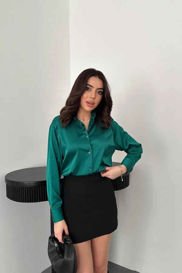 Toptan Zümrüt Saten Gömlek