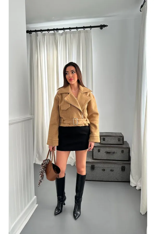 Toptan Camel Kuşgözü Kaşe Manto