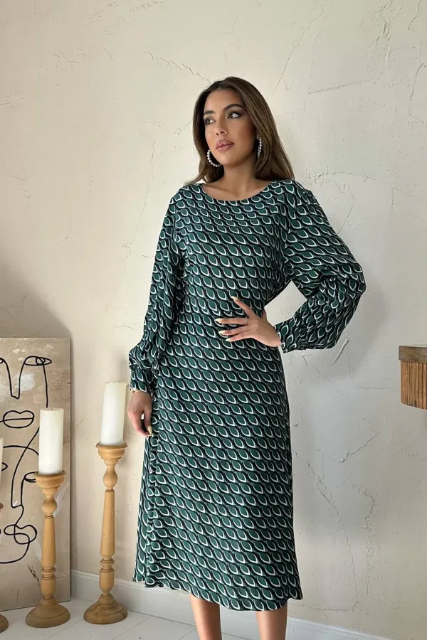 Robe verte fluide à motifs en gros